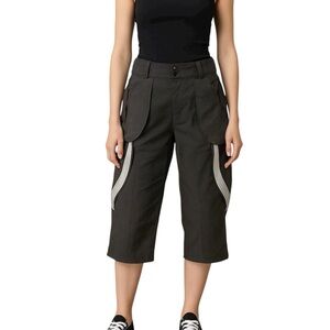 LESS THAN THREE <3 Black Hipster Capri Pants White Suspenders Pocket Flaps L/XL